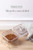 Tazón Doble Para Gatos Con Altura Y Soporte Dorado Alimento Agua Transparente Resina Cuadrado Para Perros Suministros De Alimentación - details 1
