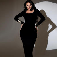 Vestido Largo De Manga Suelta Dulzura Para Mujer En Color Negro Estilo Bodycon Con Cierre De Lazo Sexy Y Club Para Fiesta Club Ropa De Calle Noche - details 1