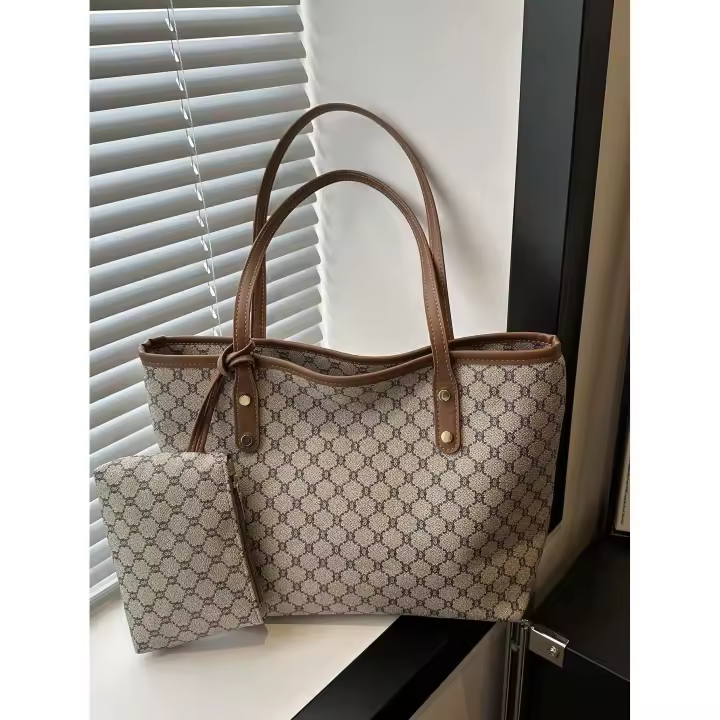 Bolso de Tela Grande, sencillo y versátil con decoración de Remaches, estampado retro de Flores, Gran capacidad, Bolso de hombre de moda para Uso Diario de Mujer, Nuevo - 1