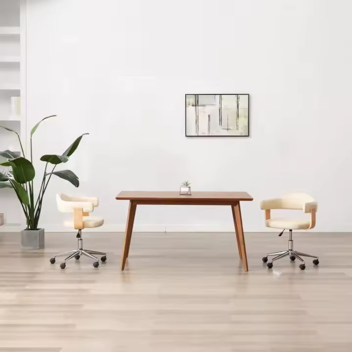 vidaXL Silla de oficina giratoria madera curvada cuero sintético negro en color negro y marrón oscuro/Taupé/Crema y más | cómodas modernas ergonómicas para comedor cocina salón hogar - 1