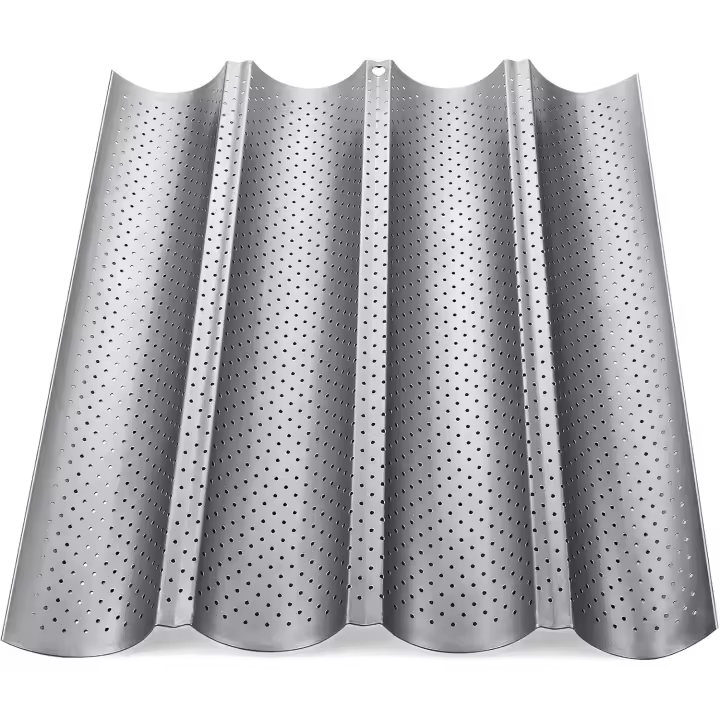 Baguette Baking Tray Perforated French Stick Loaf Baking Molds Pan for 4 Baguettes（Silver） - 1