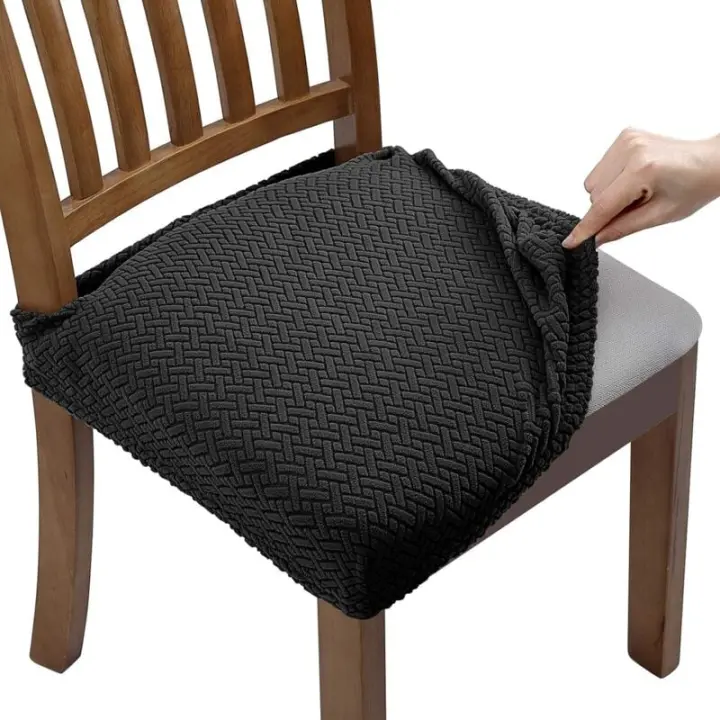 Funda elástica para silla de Jacquard, 4 Uds., funda para asiento de silla de comedor, extraíble y lavable (con correas en D) - 1