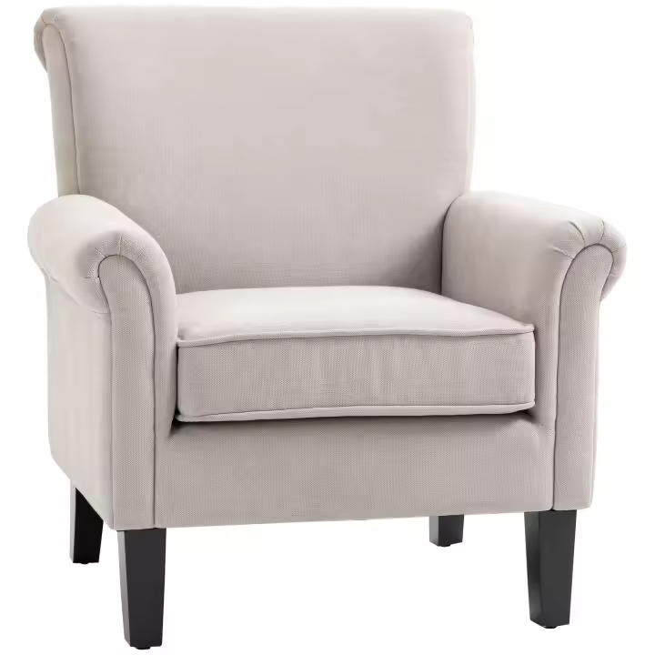 HOMCOM Butaca de Salón Tapizada en Tela Sillón Relax con Reposabrazos Asiento Extraíble y Lavable Patas de Madera para Dormitorio Estilo Moderno Carga 150 kg 79x78x87 cm Gris - 1