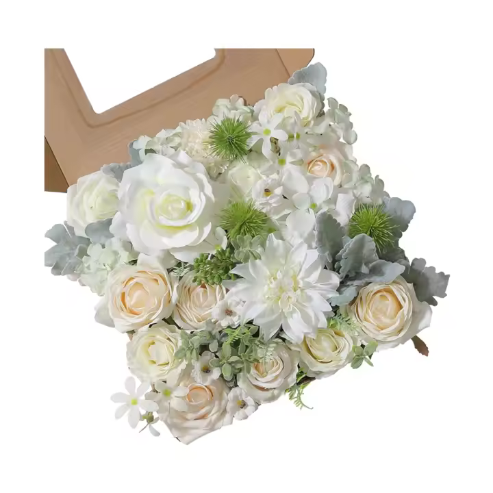 Juego De Flores Artificiales Blancas Y Verdes Rosa Para Novia Decoración De Mesa Central DIY Para Interior Y Exterior - 1