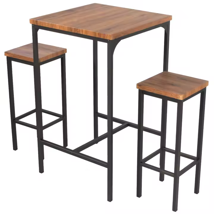 Mesa de Bar Cuadrada Alta 110 cm y 2 Taburetes Nogal Marrón Mod. VIAREGGIO adecuado para interior o exterior bajo carpa gazebo - 1