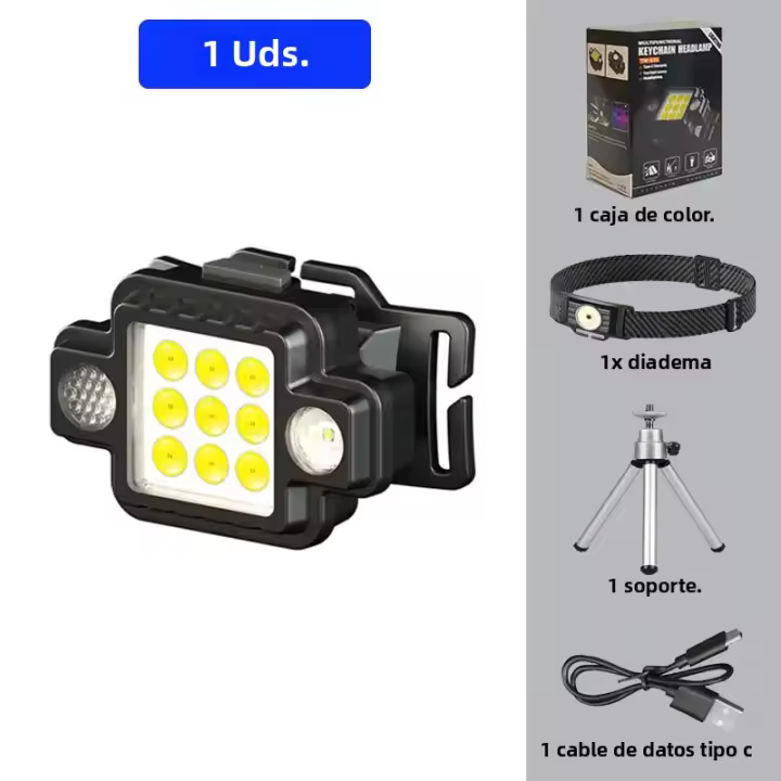 Linterna Frontal COB+XPG Con Cargador Tipo-C Lámpara De Trabajo Magnética LED Roja Y Azul Para Ciclismo Nocturno Y Emergencias - 1