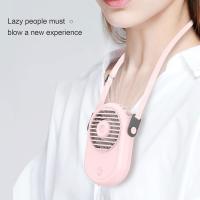 Ventilador eléctrico, conveniente carga mini USB cuello colgante ventilador con cordón para acampar viajes para oficina Escuela Hogar para (lindo rosa) - details 0
