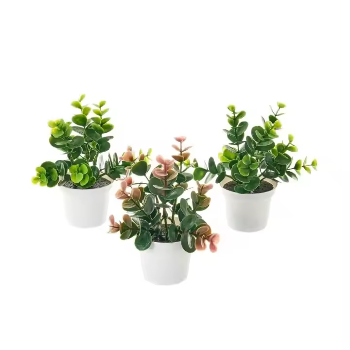 Dcasa Set de 3 plantas artificiales con maceta blanca de plásticode Ø 12x17 cm - 1