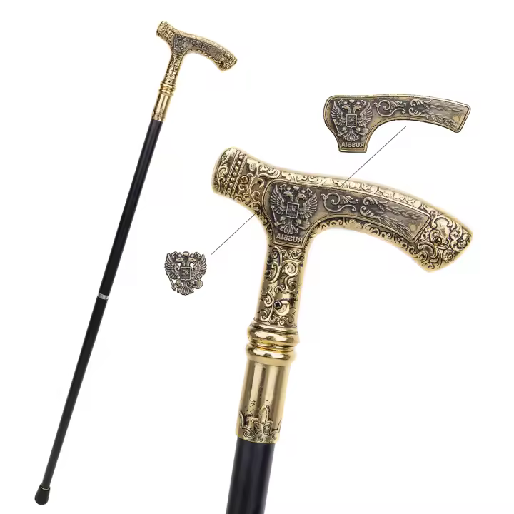 Bastón Elegante De 90cm Con Patrón De Águila Bicolor De Rusia Para Fiesta Y Cosplay Punta De Goma Material De Acero Decorativo - 1