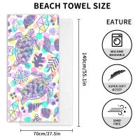 Toalla De Playa De Microfibra Morada Con Patrón De Tortuga Suave Absorbente Y Secado Rápido Para Natación Camping Y Baño - details 1