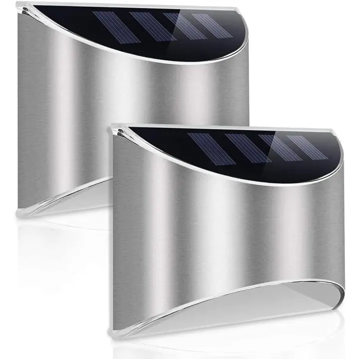 Luces solares para vallas, luces LED para exteriores, luz de pared con energía solar, impermeables, para jardín, valla, patio, puerta, paquete de 2 (blanco frío) - 1