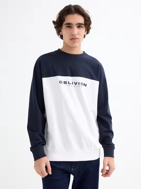 Sudadera deportiva cerrada sin capucha, con estampado color block INSIDE - 1