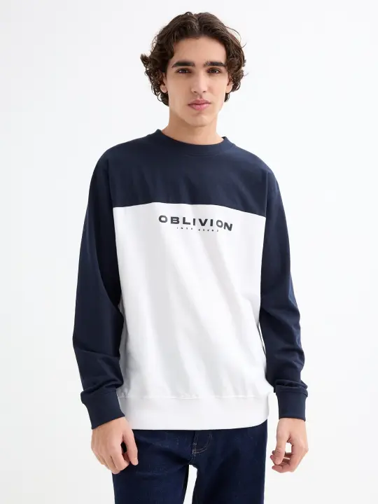 Sudadera deportiva cerrada sin capucha, con estampado color block INSIDE - 1