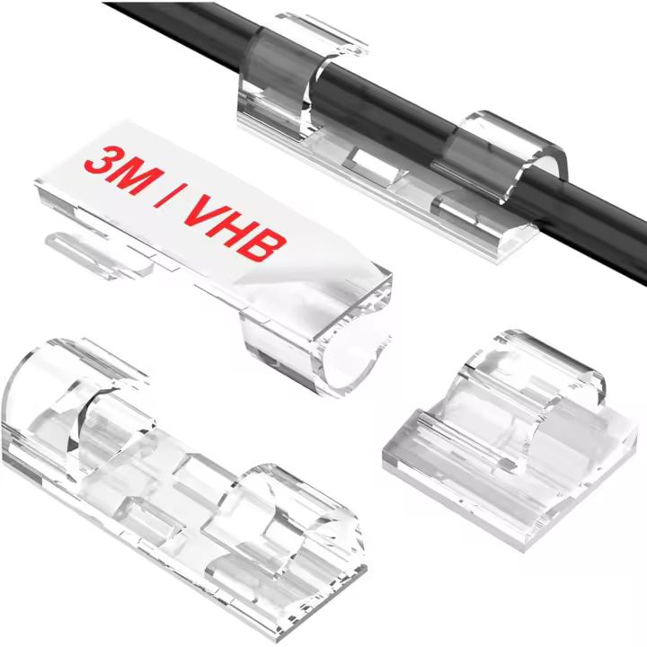 Clips de cable adhesivos transparentes (40 piezas, M), soportes de cables mejores para pantalla, Organizer de cables resistant Debajo del escritorio, Automóvil, PC, Luz navidefiesta a interiores y exteriores - 1