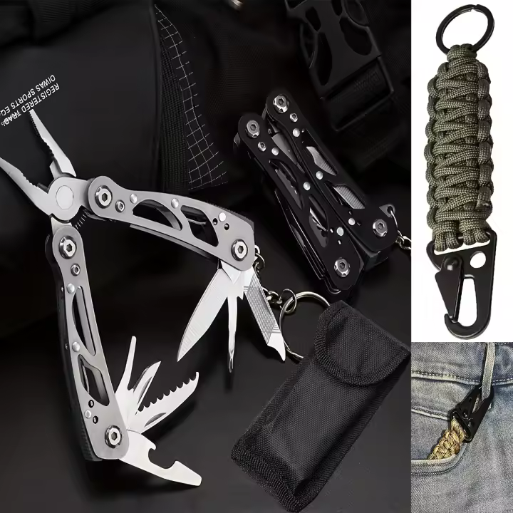 Multiherramienta De Acero Inoxidable Con Cierre De Seguridad Herramienta De Bolsillo Con Afilador Especialmente Diseñado Para Abrebotellas Y Destornillador Con Funda De Nylon - 1