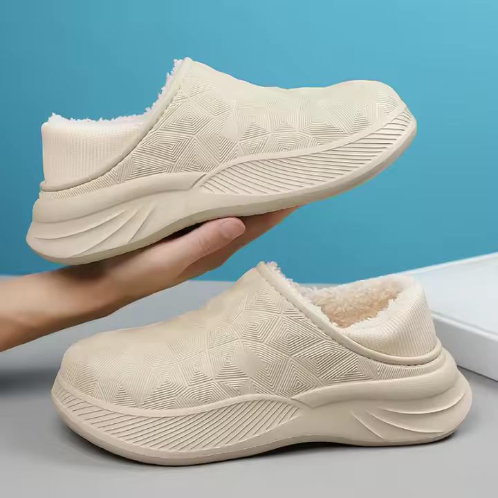 Zapatillas De Algodón Para Hombre Invierno Impermeables Con Peluche Interior Y Exterior Casuales Adecuadas Para El Hogar Y Exteriores Mantienen Calientes Medias Mitad Zapatos Plana Unisex - 1