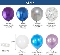Juego de globos azules congelados, 60 piezas, 12 pulgadas, globos de látex metálicos, morados, azules y blancos, globos de confeti plateados con copos de nieve y cintas - details 0
