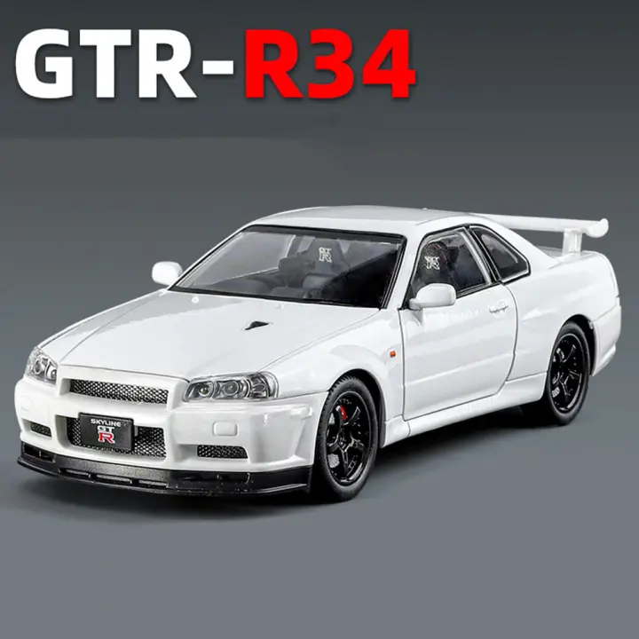 Coche De Juguete Nissan Skyline GTR R34 a Escala 1/24 En Metal Con Llantas De Goma Puertas Abatibles Regalo Ideal Para Niños - 1