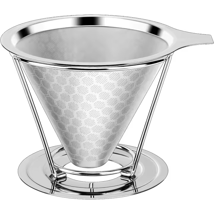 Filter de Café, Filtros Permanentes para Café con Soporte Extraible, Filtros Reutilizables para Café de Acero Inoxidable de Malla Doble, Filtros Cafetera Goteo Para 1-4 Tazes de Café (Malla 300) - 1