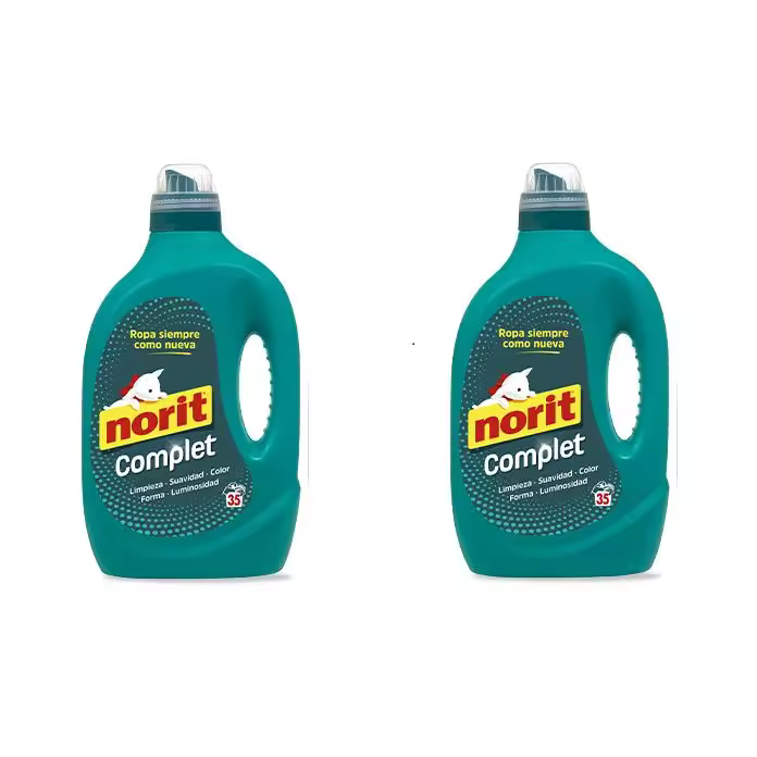 Norit Complet - Detergente Líquido para Toda la Ropa, Máxima Limpieza y Luminosidad, Cuida y Suaviza el Tejido, Mantiene Aspecto, Forma y Color Tras Lavado - Pack de 2 x 1,75 L - 1