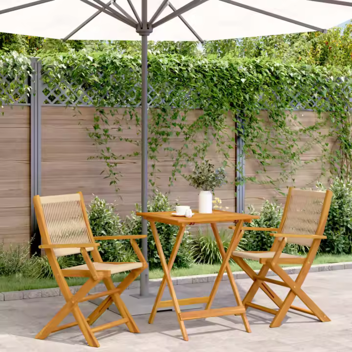 vidaXL Juego de bistro de 3 piezas polipropileno y madera maciza beige - 1