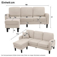 Sofá esquinero en forma de L con sillón reclinable - Sofá de Tres plazas, 166x118x77 cm, textil de Algodón y Lino transprable, pátas de plástico, Diseño modular, ideal para salones, apartamentos y oficinas. - details 7