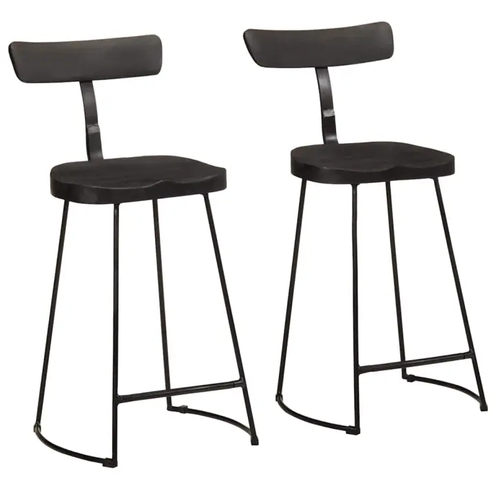 vidaXL Taburetes de barra 2 uds negro 49x43x88 cm madera maciza mango - 1