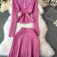 Conjunto De Dos Piezas Para Mujer REALEFT Otoño Invierno Traje De Pista De Correr Polo Collar Suéter Y Falda Skater A-line Nuevo 2024 - details 11