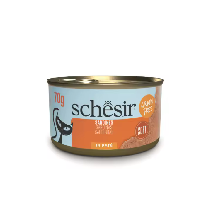 Schesir CAT Latas de Sardinas en Paté Comida Húmeda para Gatos - (12 x 70 g) - 1