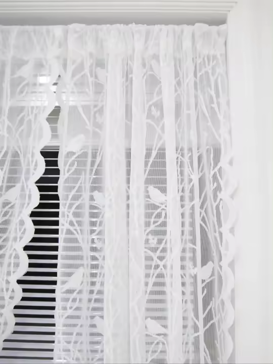Conjunto De Cortinas De Encaje Transparente Birds En Color Beige Para Sala De Estar Puerta Francesa Estilo Paisajista Ligero - 1