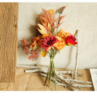 Bouquet De Flores Artificiales Otoño Rosa De Seda Hojas De Maple Dandelion Para Decoración De Hogar Bodas Halloween Y Otoño - details 3