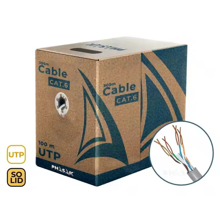 Bobina de cable PHASAK UTP Cat. 6 CCA sólido AWG23 100m - PHR 6100 - 1