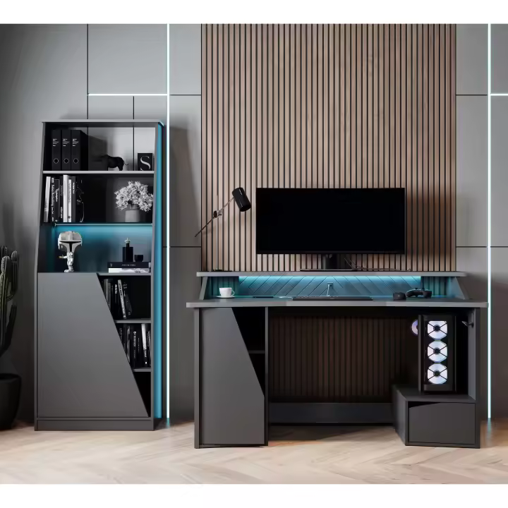 Pack Muebles De Oficina Venom Estilo Gamer Contemporáneo Color Negro Con Luz Led - 1