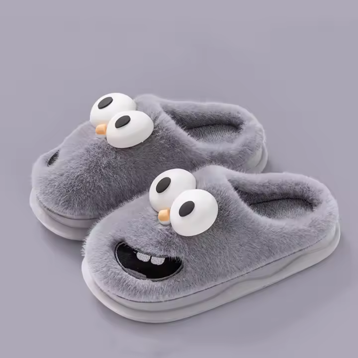 Nuevos Pantuflas De Hombre Invierno Dibujos Animados Divertidos Suela Suave Antideslizante Plataforma Pantuflas De Terciopelo Cálido Para Interiores Casual Algodón Zapatos Para El Hogar - 1