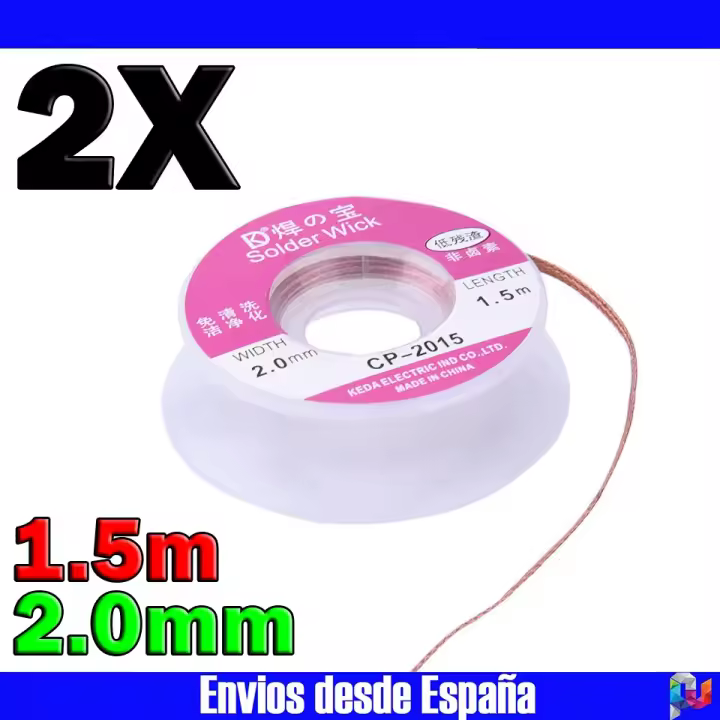 2X Cinta para Desoldar Malla de 2mm X 1.5m para Desoldar y Retirar Estaño - 1