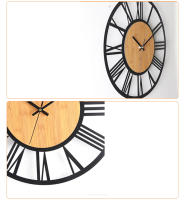 3D Large Wall Clocks Nordic Roman Numerals Retro Round Wood Metal Iron Accurate Silent Hanging Ornament Living Room Decoration - details 13