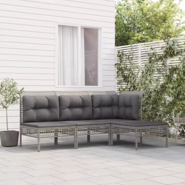 vidaXL Set de muebles de jardín 4 pzas y cojines ratán sintético gris - 1