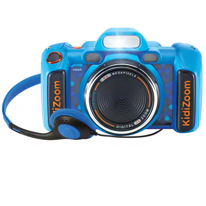 VTech - Kidizoom Duo FX 12 en 1 Azul 519922: Cámara Infantil +4 Años con Doble Objetivo,  Divertidos Filtros, Juegos, Reproductor MP3. Incluye Cascos y Correa. ¡Captura, edita y juega! - 1