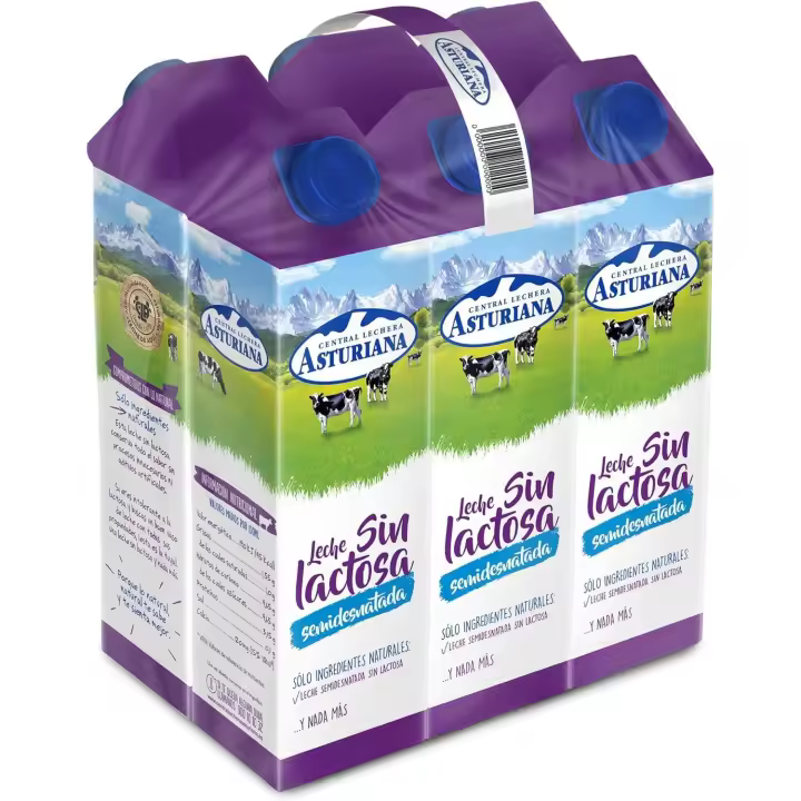Central Lechera Asturiana Leche Sin Lactosa Semidesnatada, Pack 6 x 1L - 1