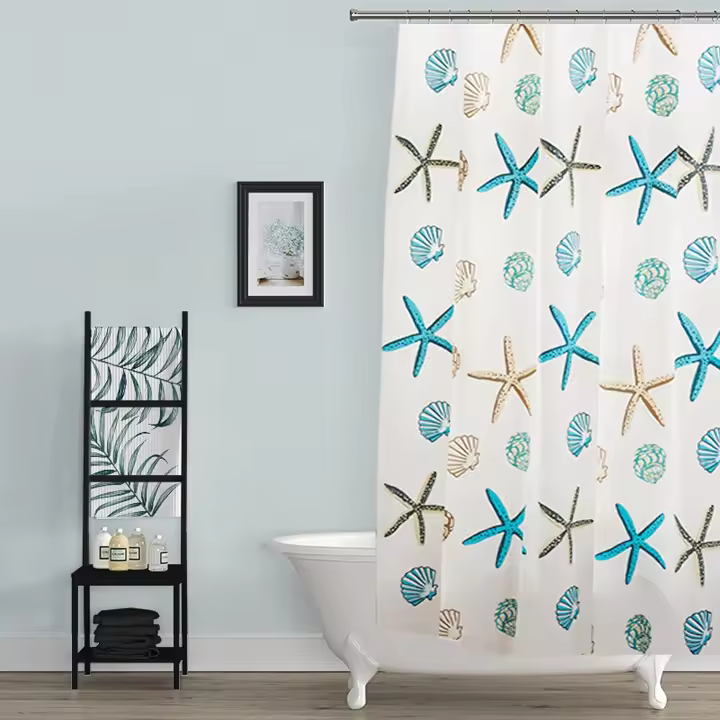 Cortinas de Ducha antimoho y Lavables PEVA Estrella de mar Cortina de baño Decorativa para el hogar y el Hotel 180 x 180 cm - 1