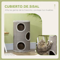 PawHut Barril Rascador para Gatos de 3 Niveles Torre Rascador para Gatos con 3 Entradas y Cubierta de Sisal Ø38x70 cm Gris Claro - details 4