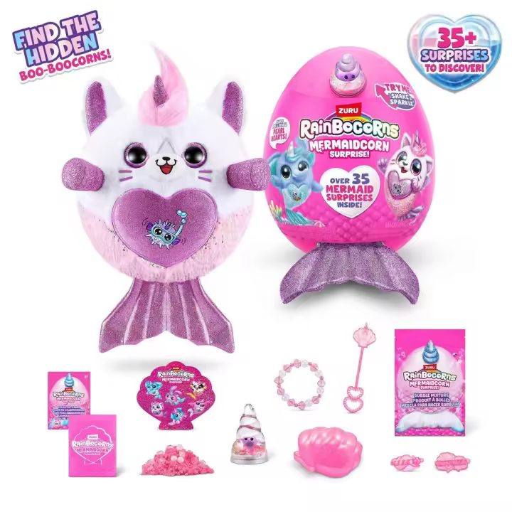 RAINBOCORNS - Huevo Sorpresa Mermaidcorn. Con Peluche de 28 cm, Mini Huevos y Más de 35 Sorpresas Incluyendo Arena Mágica y Mezcla de Burbujas  ¡Rompe el Cascarón y Descubre la Magia de las Sirenas! - 1