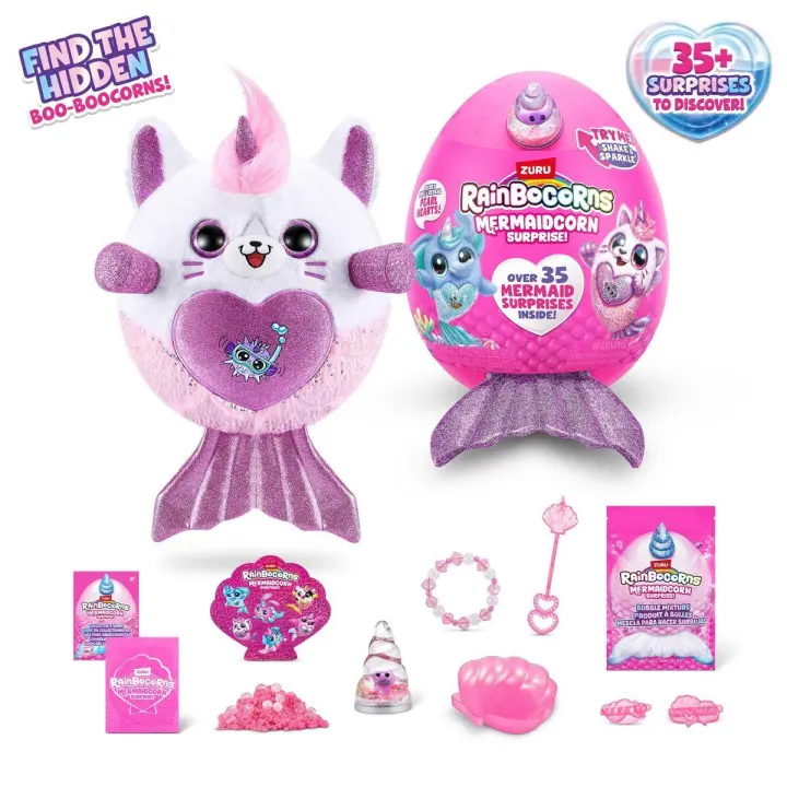 RAINBOCORNS - Huevo Sorpresa Mermaidcorn. Con Peluche de 28 cm, Mini Huevos y Más de 35 Sorpresas Incluyendo Arena Mágica y Mezcla de Burbujas  ¡Rompe el Cascarón y Descubre la Magia de las Sirenas! - 1