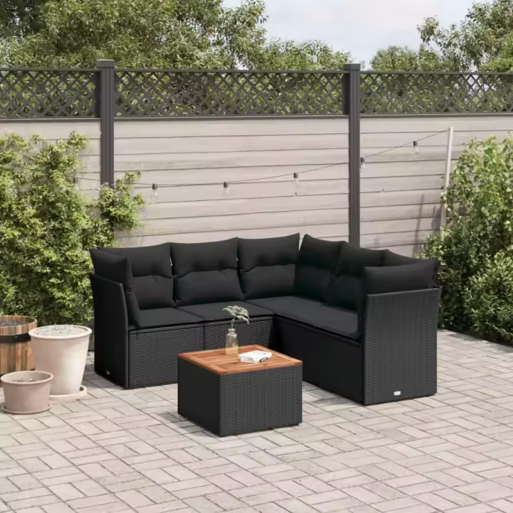 vidaXL Set de sofás de jardín 6 piezas y cojines ratán sintético negro - 1
