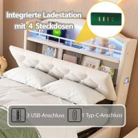 Cama Infantil Multifuncional Tapizada Beige 90x200 cm | Espacio de Almacenamiento with Iluminación LED + Cargas USB | Colchón Antibacteriano y Antiácoches Incluido | Doble Almacenamiento Subcama + Diseño Anti-Trasiego y Fácil Movilidad - details 6