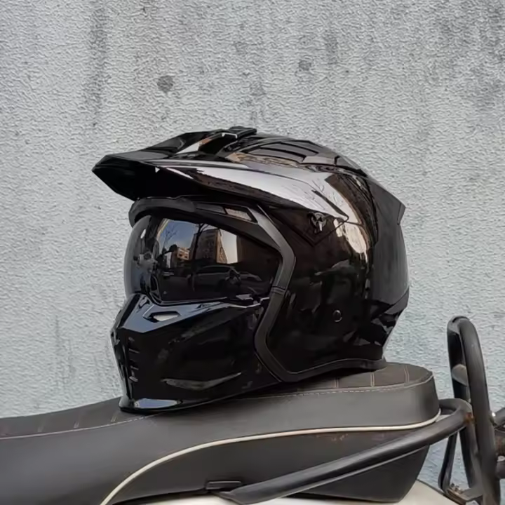 Casco Motocicleta ORZ Vintage Black Warrior Combinado Medio Y Completo Para Cruce Casco Motorcross Unisex Abs Material - 1