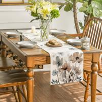 Brown Poppy Floral Leaves Spring Table Runner, Seasonal Summer Kitchen Dining Table Decoration for Home Party Decor 13x72 Inch - details 1