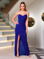 Vestido De Noche Elegante Para Mujer Con Vuelta Y Lentejuelas Vestido De Fiesta De Graduación Y Baile De Prom Sin Mangas Cuello En V Sin Espalda Largo De Pierna - details 5