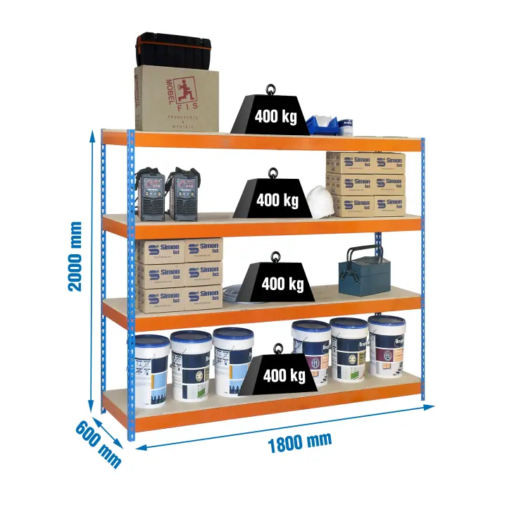 Estantería SIMONRACK Ecoforte 1806-4 chipboard azul/naranja/madera - 1
