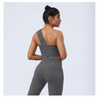 Sudadera Deportiva Para Mujer Con Almohadillas Medio Soporte Hombro Único Yoga Fitness Running Ropa De Gimnasio - details 5